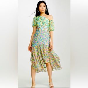 Amur Jaylah One-Shoulder Silk Combo Midi Dress size 6
